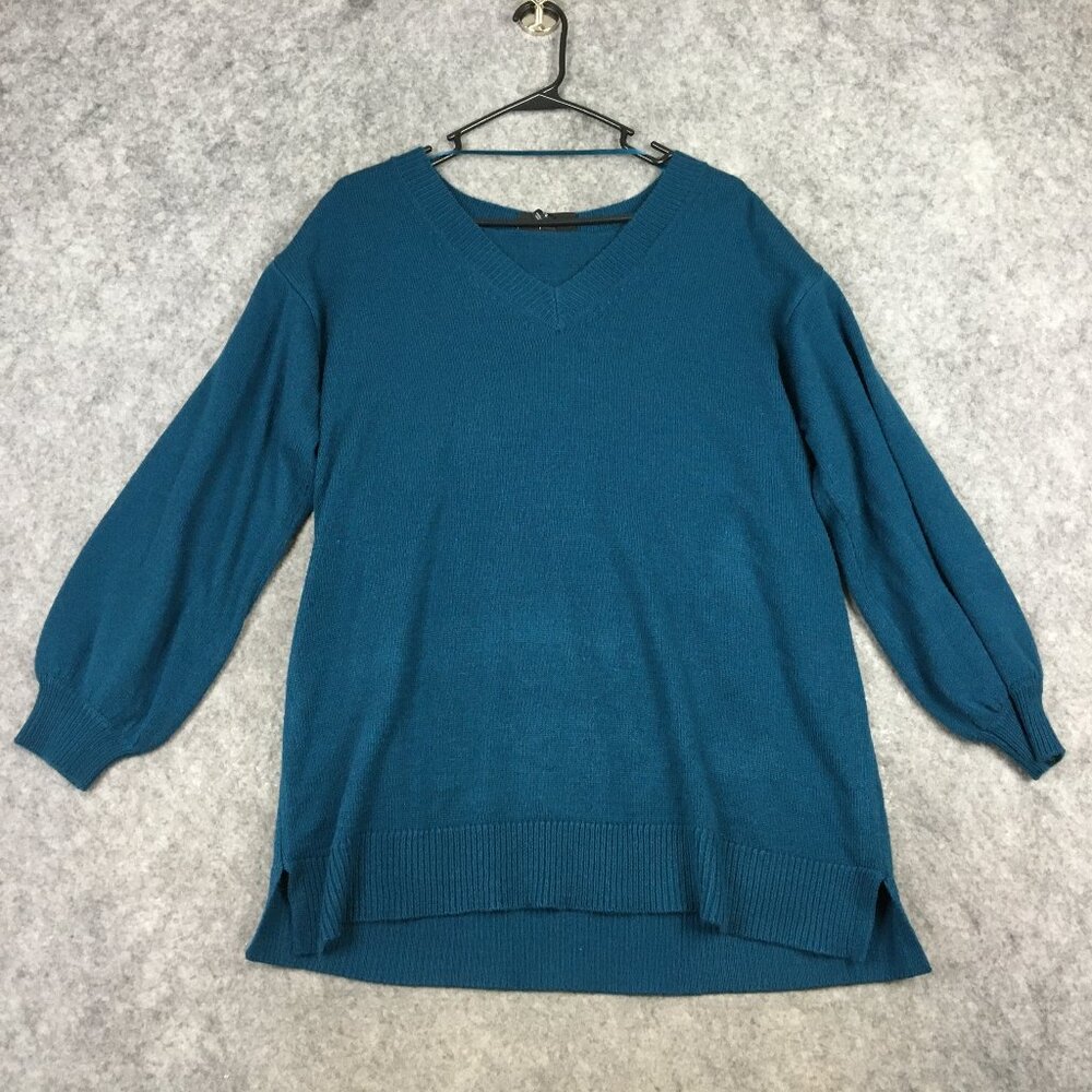Lane Bryant Sweater 14 16 Knit Balloon Sleeve Bishop Solid Blue Jewel Tone Soft